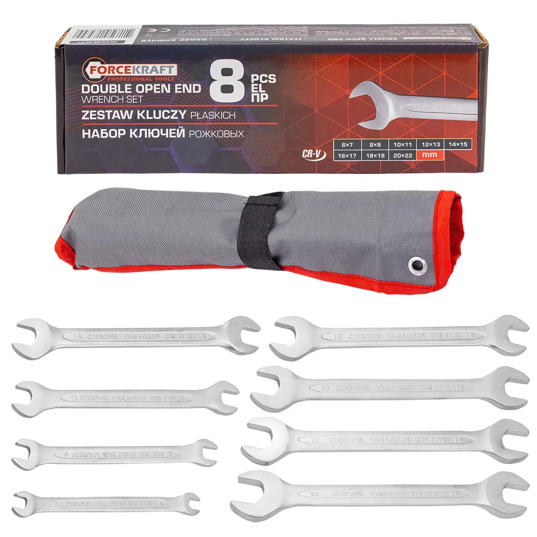 Набор рожковых ключей 6х7-20х22 мм 8 пр ForceKraft FK-5089P