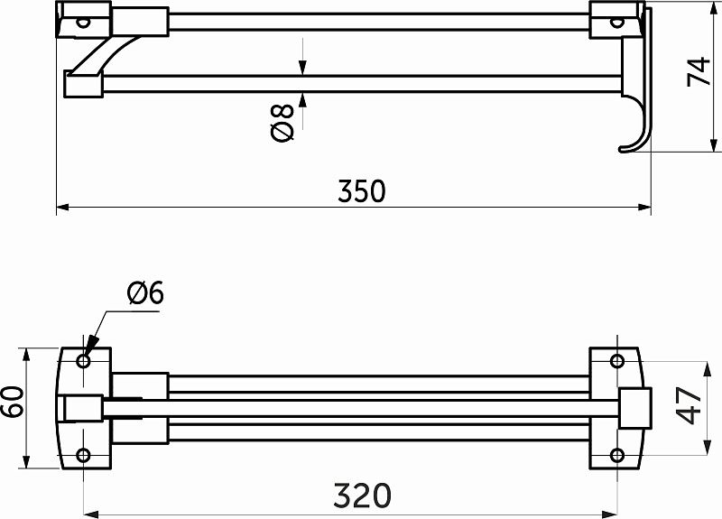 Выдвижная вешалка L-350 усиленная с ручкой, полая трубка, хром/черный REJS 73383