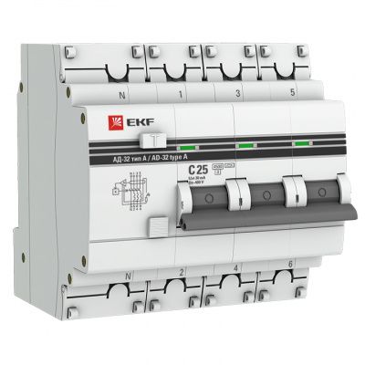 Дифференциальный автомат АД-32 3P+N 25А/30мА (тип А) EKF PROxima DA32-25-30-4P-a-pro