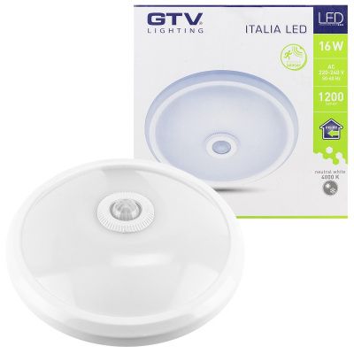 Светильник светодиодный ITALIA с датчиком движения, 16W, 1200lm, 4000K, IP20, AC220-240V, 50/60Hz, 360град, белый корпус GTV OS-ITL16W-LED