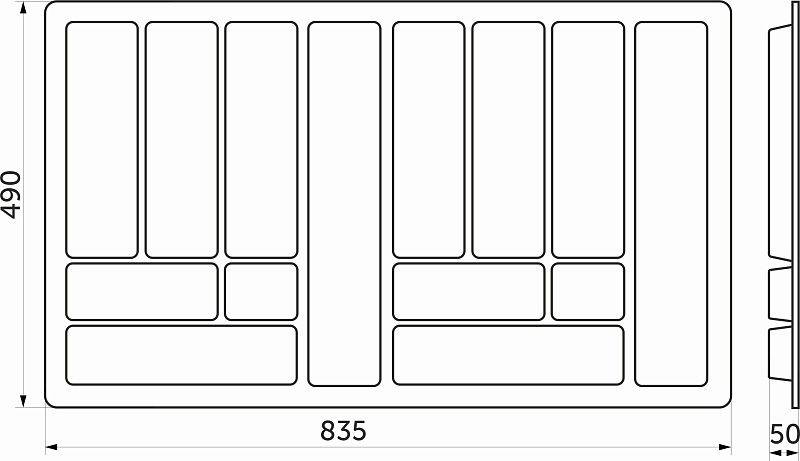 Вкладыш 90/490 шуфлядный пластиковый COMFORT белый (835*490) AKS 13440