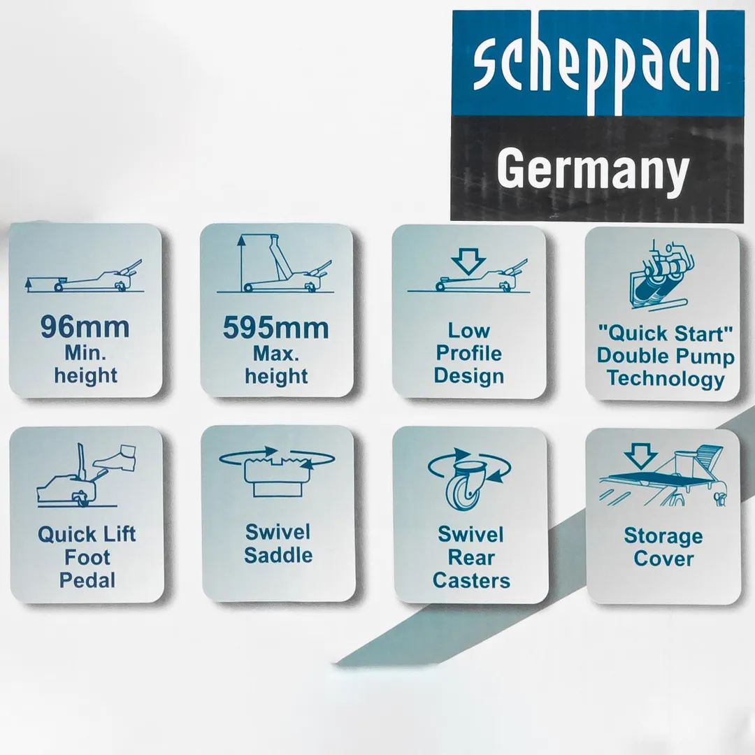 Домкрат подкатной гидравлический 5 т, 96-595 мм Scheppach Sch-T815011L