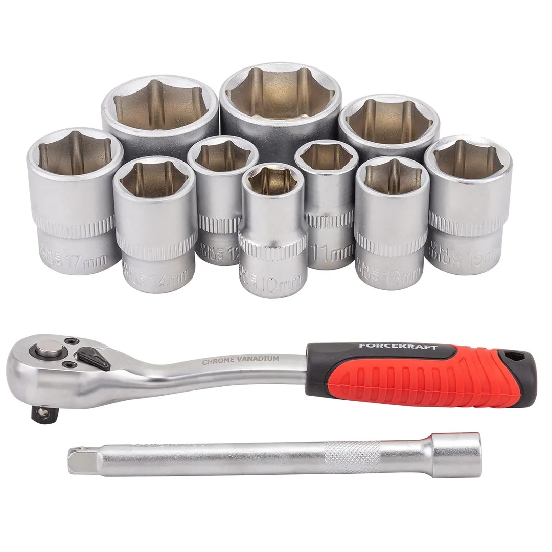 Набор головок 10-24 мм 3/8'' 6-гр, с трещоткой и удлинителем 12 пр ForceKraft FK-013-5 MSA