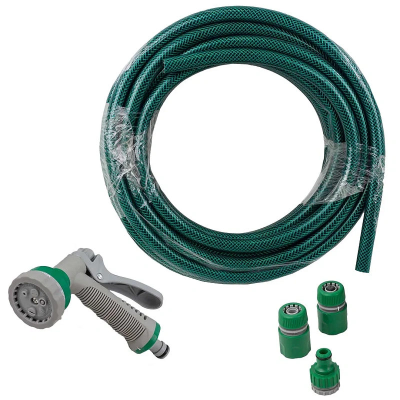 Шланг садовый ПВХ 12 ммх18 м с пистолетом распылителем, 1 штуцер, 2 быстроразъема под шланг WMC TOOLS WMC-TG7106008-18M