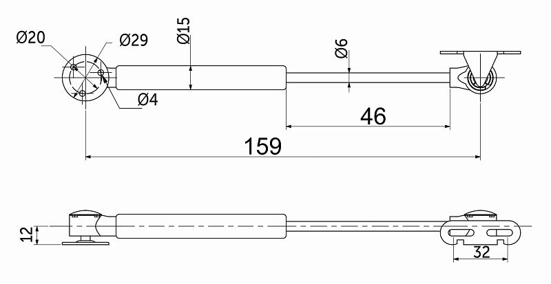 Подъемник газовый верхний 80N короткий белый AKS 115914