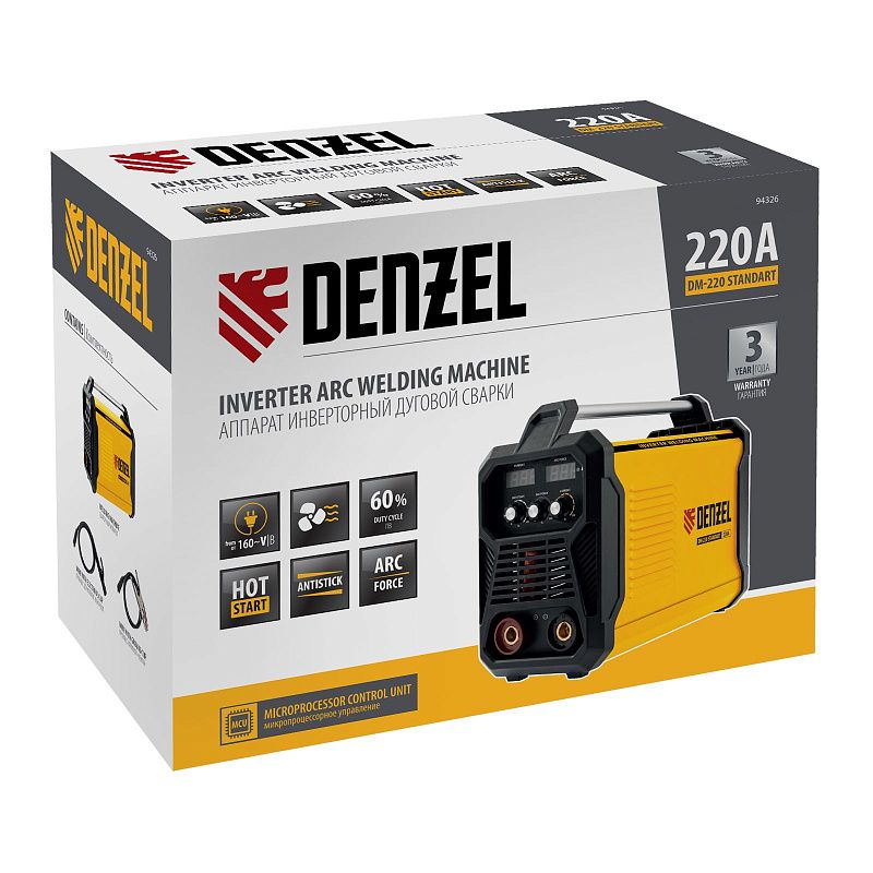Аппарат инвертор. дуговой сварки DM-220 Standart, 220 А, ПВ 60% Denzel 94326