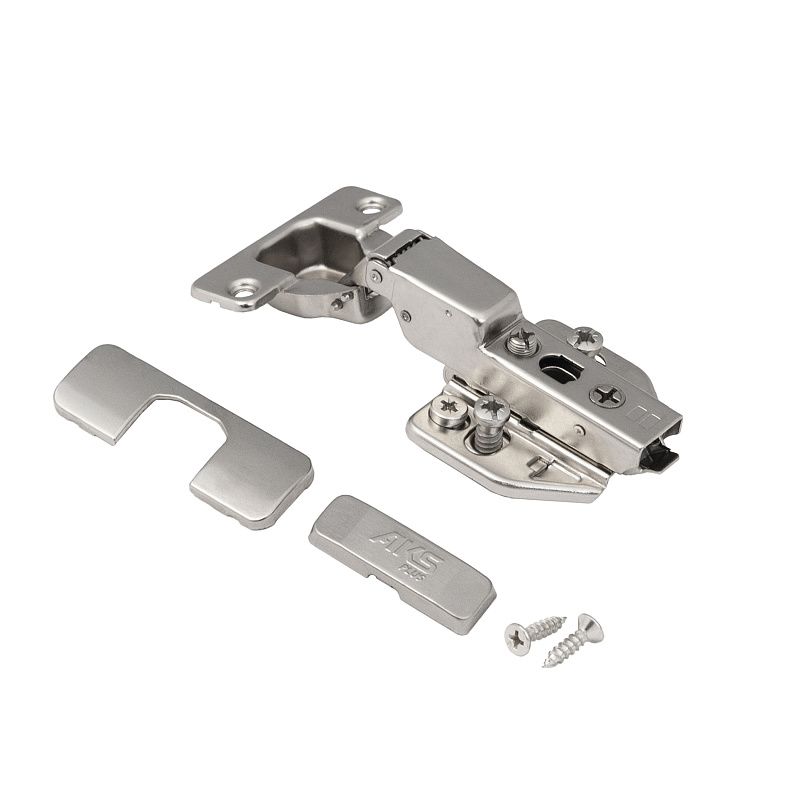 Петля полунакладная с доводчиком 48мм h3 clip-on 3D (еврошурупы, заглушки) AKS PLUS 104661