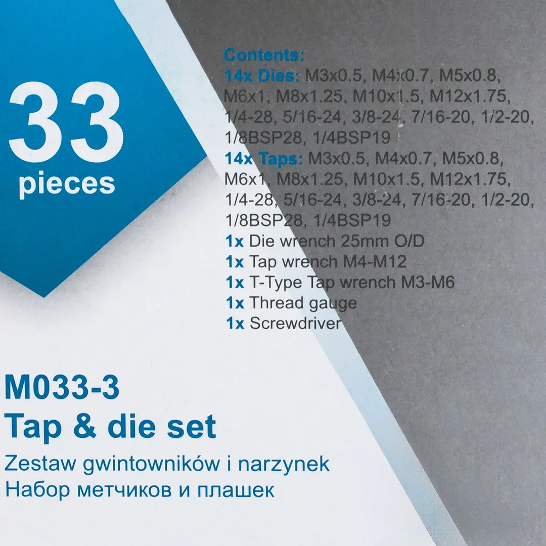 Набор метчиков и плашек 33 пр, метрических и дюймовых Scheppach Sch-M033-3