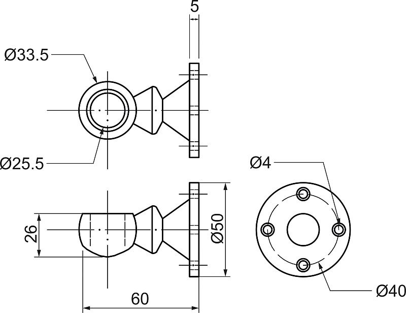 Держатель дистанционный концевой трубы d25, 993, черный AKS 113969