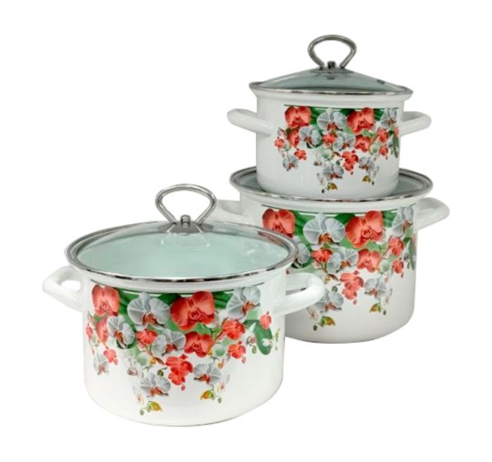 Набор кастрюль Аристократка-5-1-Люкс стиль, 2.4, 3.4, 5 л, белая Керченский металлургический завод 92304-АРИСТОКРАТКА