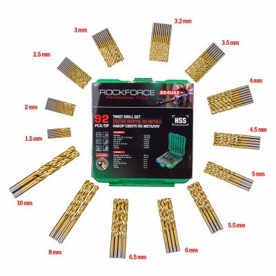Набор сверел по металлу HSS, 92 пр. 1.5-10 мм RockForce RF-924U92
