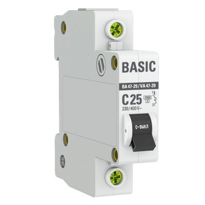 Автоматический выключатель 1P 25А (C) 4,5кА ВА 47-29 Basic mcb4729-1-25C