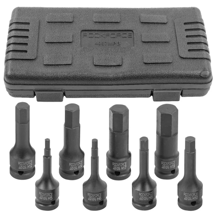 Набор головок-бит HEX ударных H5-H19 1/2'' 8 пр RockForce RF-4087MPB