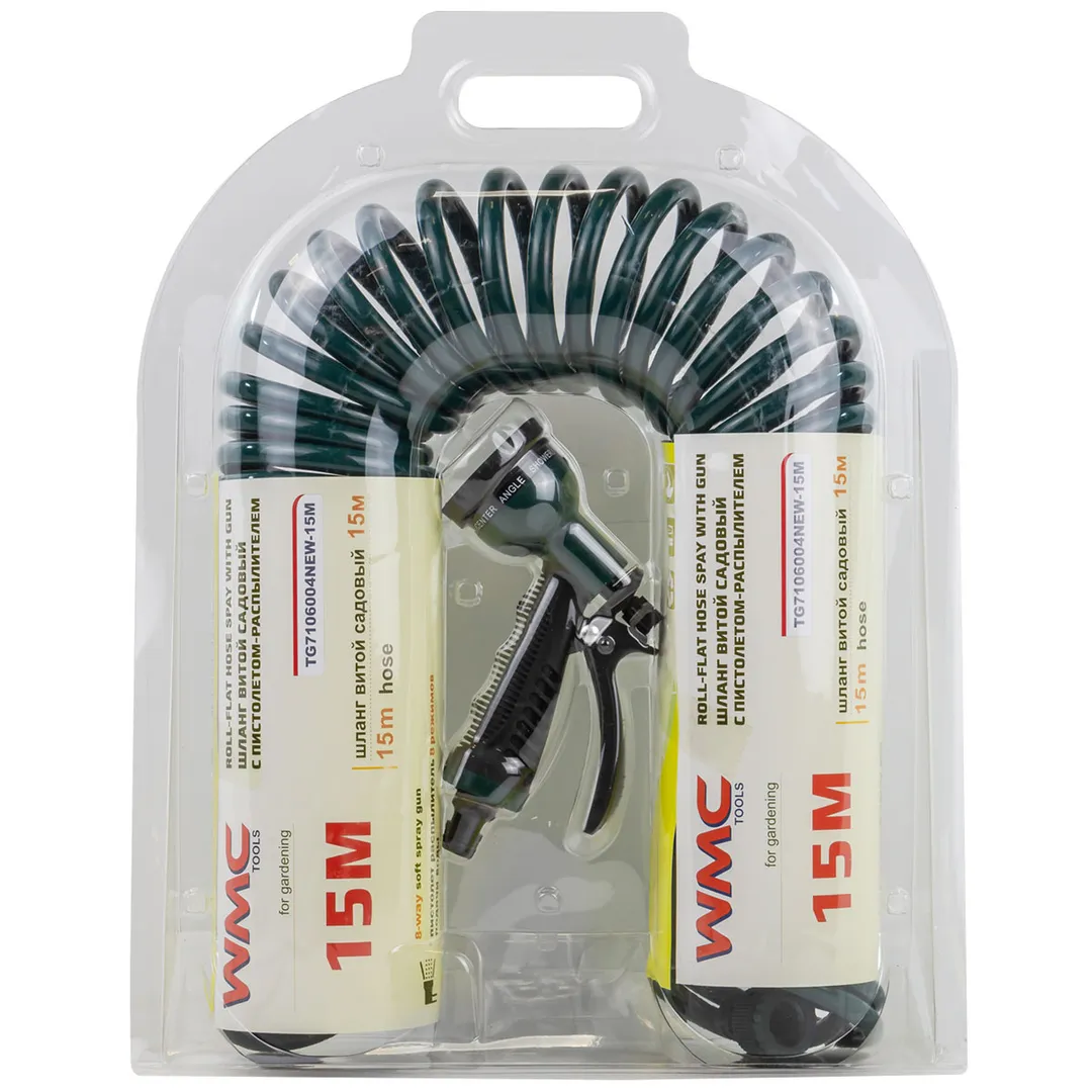 Шланг винтовой садовый с пистолетом-распылителем 15 м WMC TOOLS WMC-TG7106004NEW-15M
