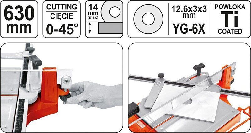 Плиткорез с угломером 630 мм 12,6x3x3 мм Yato YT-3703
