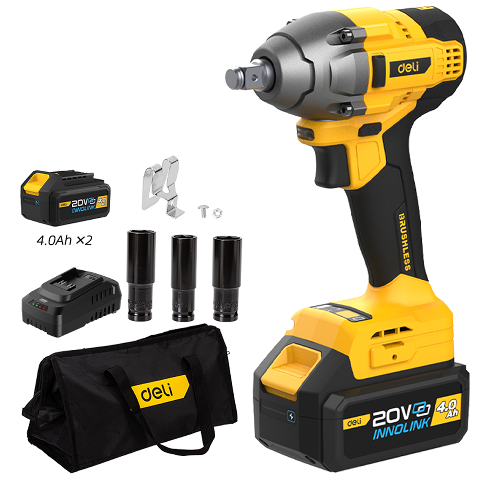 Аккумуляторный гайковерт Deli YS EDC230, 20 В, 320 Нм, 2 АКБ, 4 Ач, З/У 2А, коробка