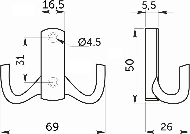 Крючок меб. двухрожковый мет. WP13 черный GRIDLI 88898