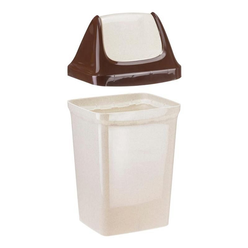 Урна для мусора 25л «СВИНГ», пластик, с крышкой, бежевый мрамор