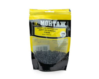 Саморез для гипсокартона 3.5x19, крупный шаг, к дереву, фосфат, дой-пак M, 350 шт МОНТАЖ MD001002