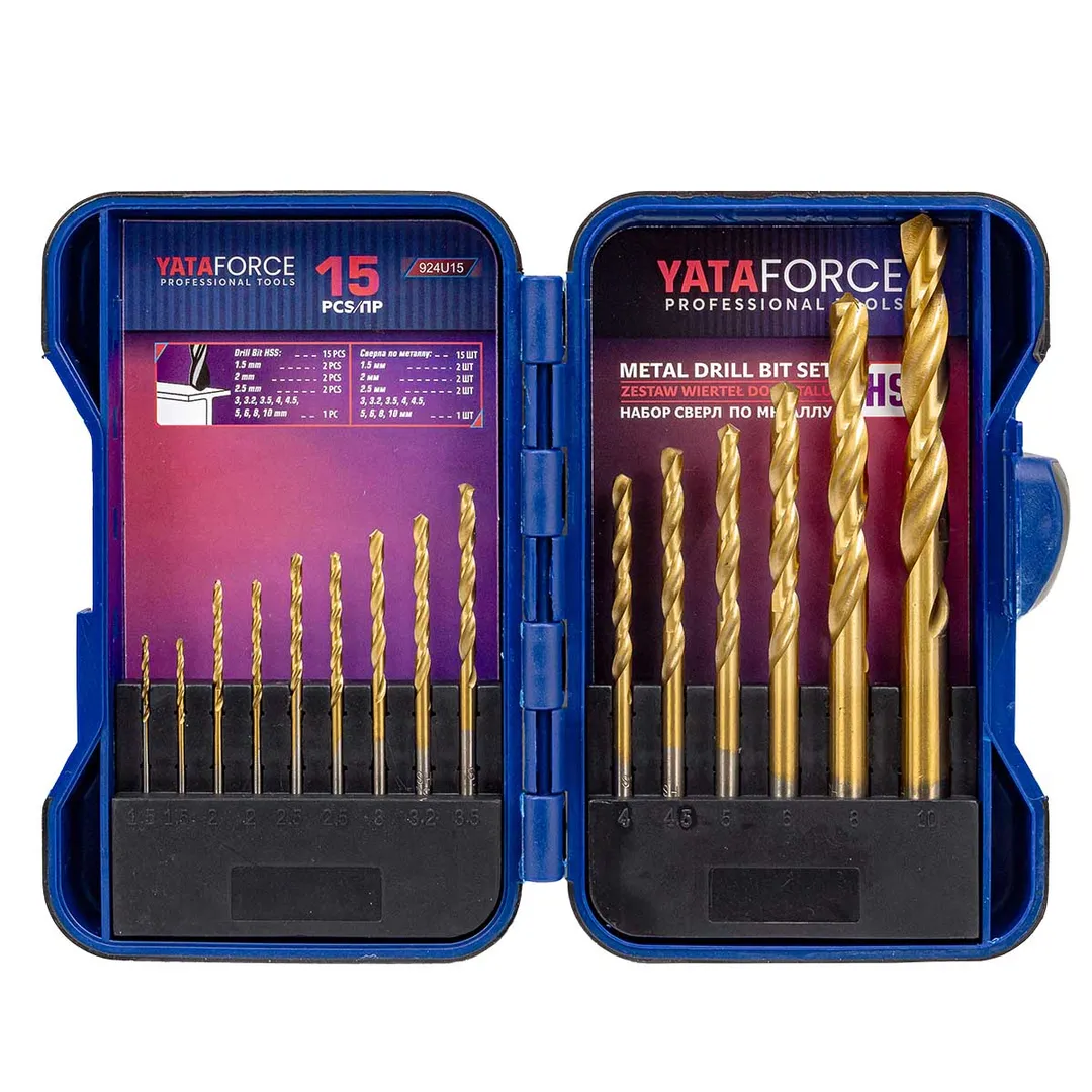 Набор сверл по металлу 15 пр, 1.5-10 мм YATAFORCE YF-924U15