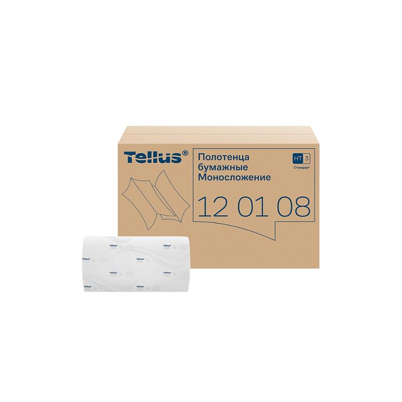 Полотенца бумажные Tellus Синглфолд Стандарт, листовые, 1-сл., 250 листов, H3