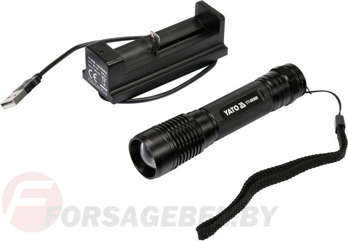 Фонарик 1204х27 мм. 6W, 500lm, 3.7V, USB, IPX7, zoom Yato YT-08568