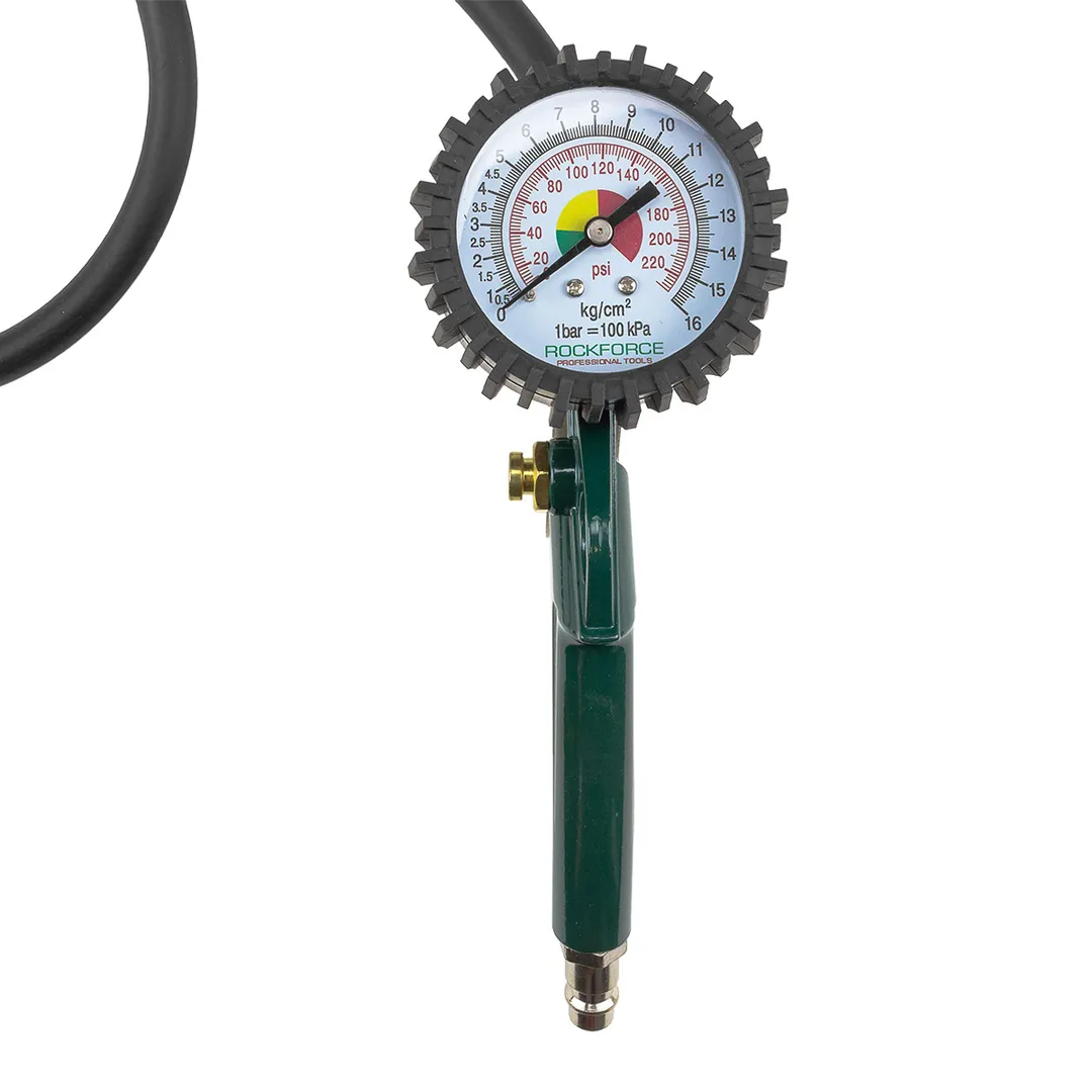 Пистолет для подкачки шин с монометром и шлангом 1 м, 0-15bar, RockForce RF-STG-32