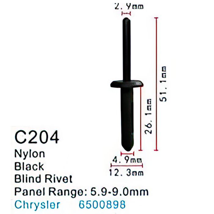 Клипса для крепления внутренней обшивки а/м Крайслер пластиковая, 100 шт Forsage C0204(Chrysler)