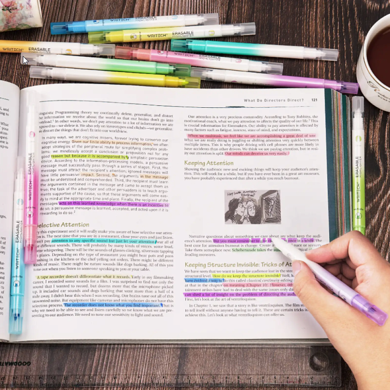 Маркер текстовый двусторонний "Erasable", розовый