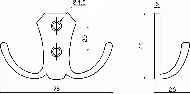 Крючок меб. двухрожковый мет. WP89 хром GRIDLI 54105