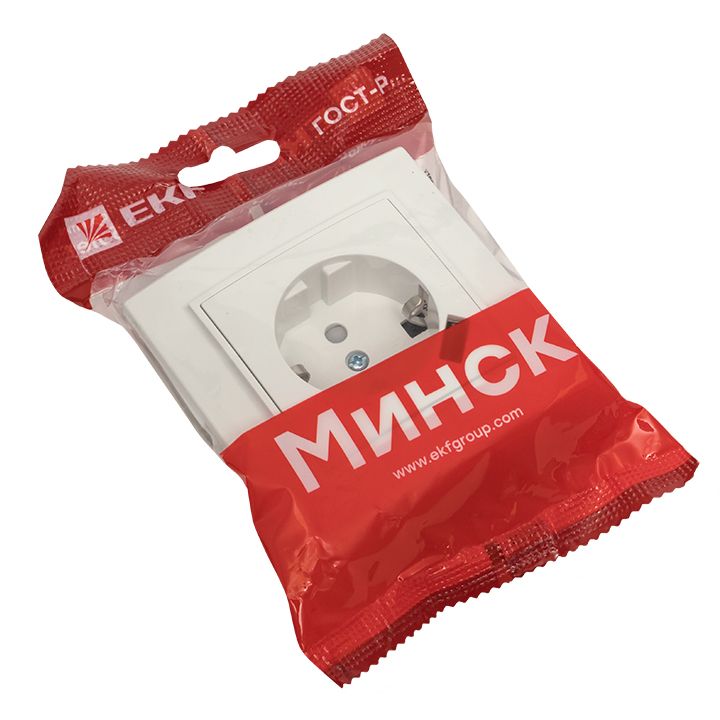 Розетка 1-местная СП с/з Минск 16А белая с защ, штор, с USB 1А EKF ERR16-028-100-USB