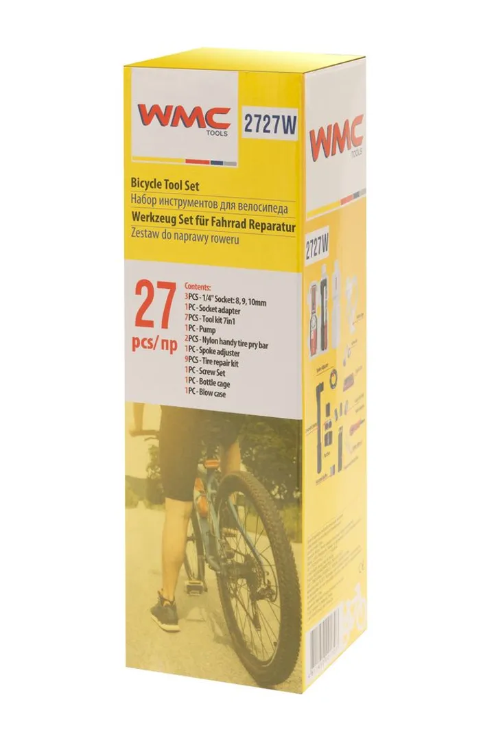 Набор инструментов для обслуживания велосипеда 27 пр., держатель фляги, в белой тубе WMC TOOLS WMC-2727W