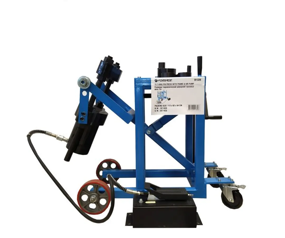 Гидравлический выпрессовщик шкворней с тележкой для грузовых авто 75 т, с пневмонасосом и комплектом надставок Forsage F-B1339