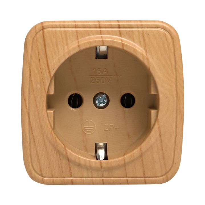 Розетка 1-местная ОП Минск 16А с заземлением светлое дерево EKF EGR16-028-30