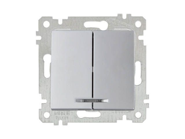 Выключатель 2-клав., с подсветкой, скрытый, без рамки, винт. зажим, серебро, RITA, 10 A, 250 V, IP 20, Mutlusan 22004260282