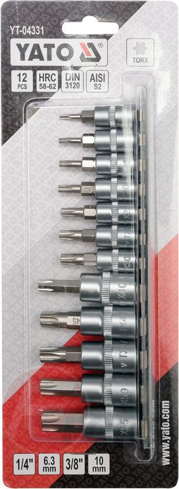Набор головок-бит Torx 1/4''&3/8'' 12 пр. CrV Yato YT-04331