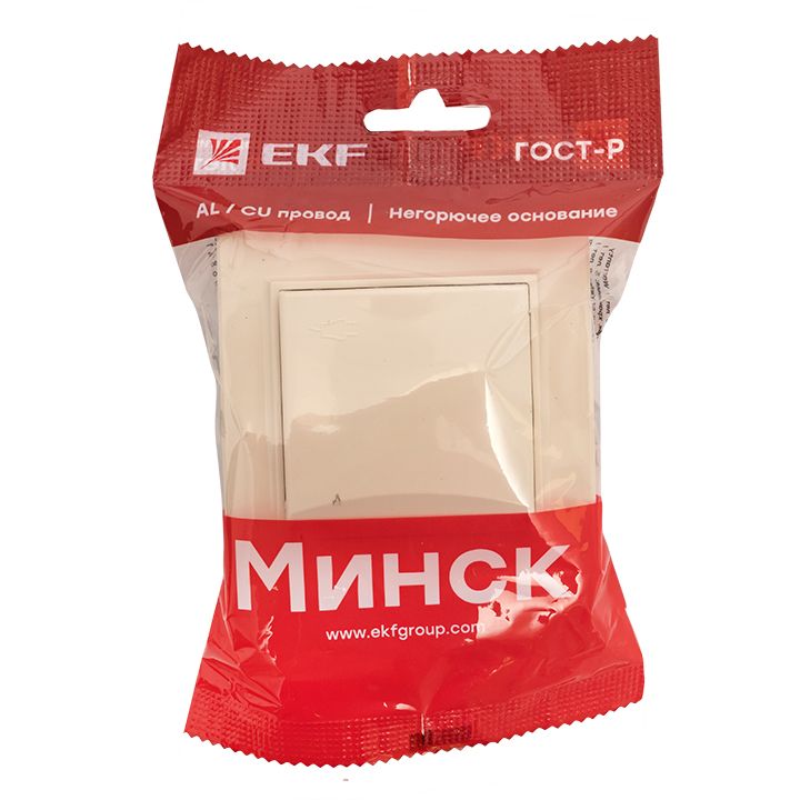 Розетка 1-местная СП с/з Минск с крышкой 16А бежевая с защ, штор, EKF ERR16-029-200