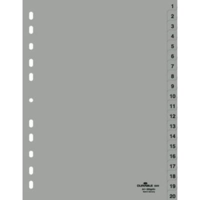 Разделитель "Durable", A4, 20 делений, серый