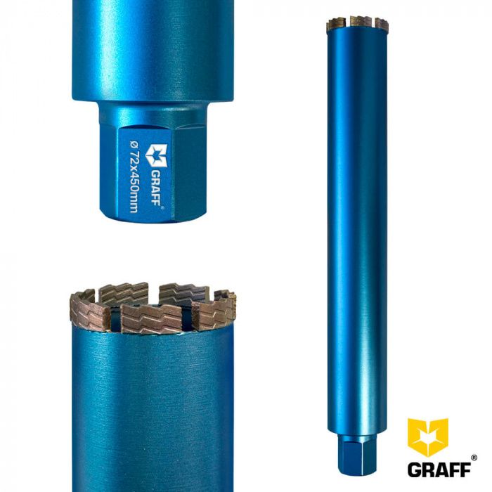 Коронка алмазная 72x12 мм 1 1/4'' по армированному бетону для алмазного сверления (бурения) GRAFF 117212