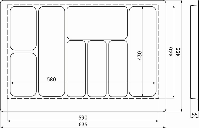 Лоток для столовых приборов 700 PIXEL 635*485, графит тип 2 AKS 128014