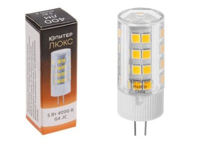 Лампа светодиодная JC 5 Вт 230В G4 4000К ЛЮКС Юпитер JP5101-47