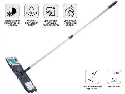 Швабра для пола с насадкой из шенилла, серая PERFECTO LINEA 43-401119