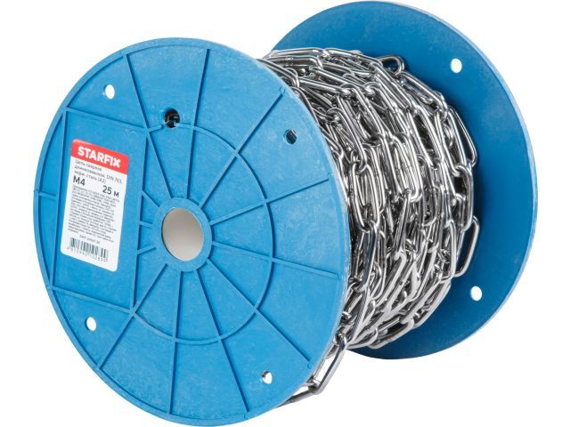 Цепь сварная длиннозвенная М4 нерж.сталь, А2, DIN 763, бухта 25м Starfix SMP-34661-25