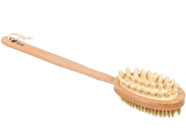 Щетка деревянная, двусторонняя с импульсным массажером, 42 см, Банные штучки 40049