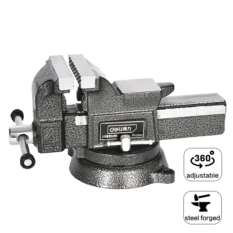 Тиски стальные Deli YS EDL2904Z, поворотные, с наковальней, 4"-100 мм