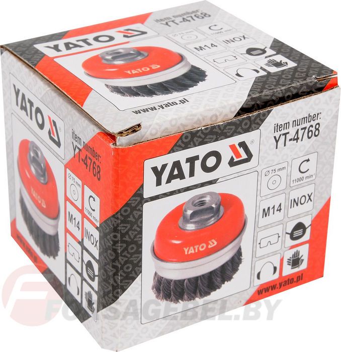 Щётка-крацовка чашка крученная с кольцом 75 мм М14 INOX Yato YT-4768