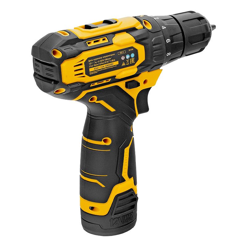 Дрель-шуруповерт аккумуляторная CDQ-12, Li-Ion, 12 В Denzel 26106