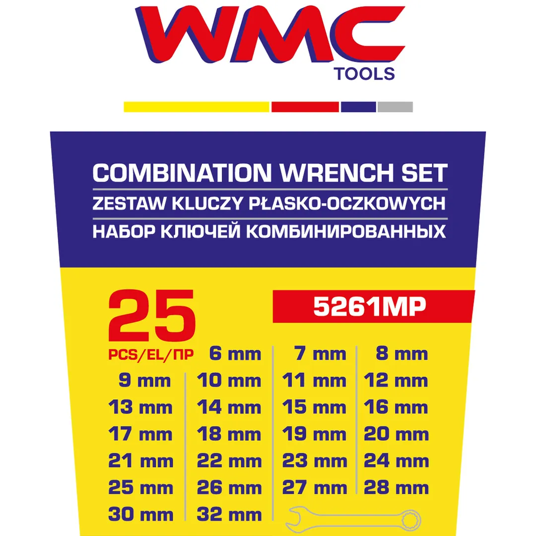 Набор ключей комбинированных 25 пр., 6-19, 21, 22, 24, 27, 30, 32 мм WMC TOOLS WMC-5261MP