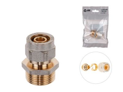 Ниппель 16, 2.0 х 3/4" нар. для труб PEX, инд. упак. AV Engineering AVE309014