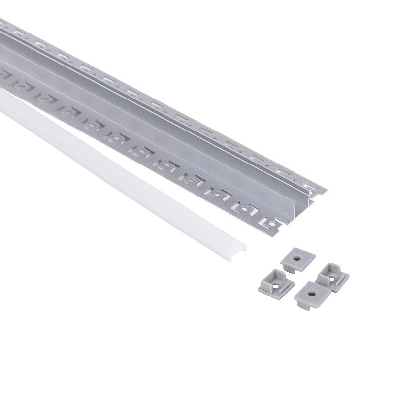 Профиль алюминиевый накладной в гипсокартон RIGEL-1513D, с экраном, цвет алюминий, 2м, в комплекте 4 заглушки, AKS 121513